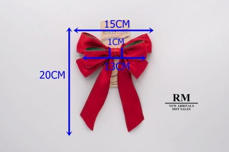Red and Side Green Stitch 6 Loops Ribbon Bow_BW636-W743-10A