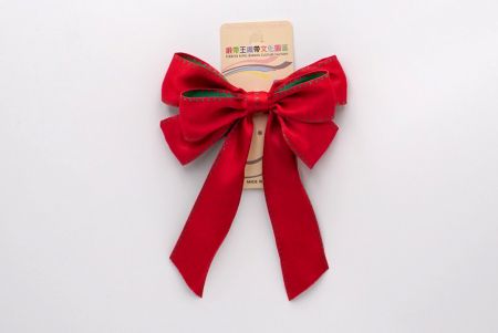 Red and Side Green Stitch 6 Loops Ribbon Bow_BW636-W743-10A