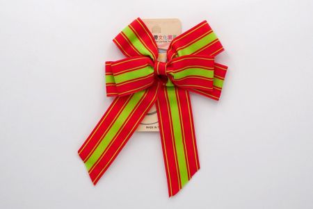 Red and Green Stripes  6 Loops Ribbon Bow_BW636-W804E-5