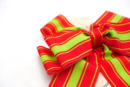 Red and Green Stripes  6 Loops Ribbon Bow_BW636-W804E-5