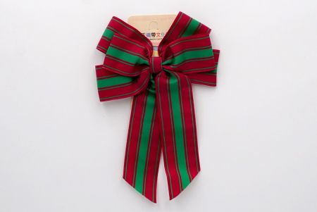 Dark Red and Green Stripes Grosgrain  6 Loops Ribbon Bow_BW636-W804E-8