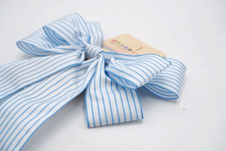 White and Baby Blue Stripes  6 Loops Ribbon Bow_BW636-W805E-2