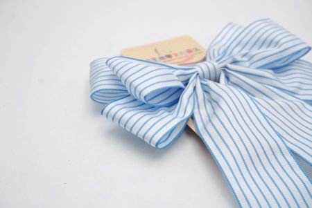 White and Baby Blue Stripes  6 Loops Ribbon Bow_BW636-W805E-2