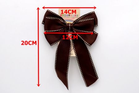 Brown- White Stitch 6 Loops Ribbon Bow_BW636-WT743-10