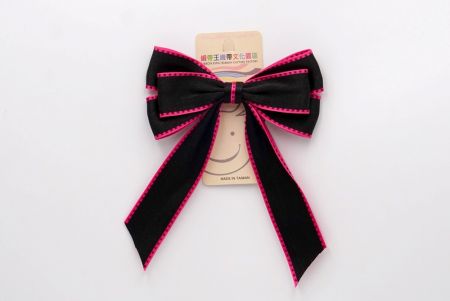 Czarna różowa kokarda z wstążki z 6 pętlami_BW636-WT743-3
