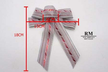 Metallic  Silver Red Diagonal Stripe 5 Loops 2 short tail Ribbon Bow_BW637-K1414S-1