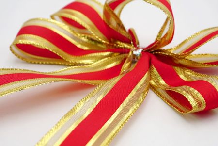 Gold and Red Ribbon 5 Loops 2 tails Ribbon Bow_BW637-W144-10