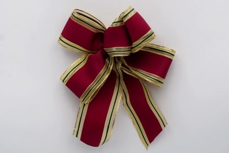 Red Grosgrain and Metallic Edge 5 Loops 2 short tail Ribbon Bow_BW637-W259-4