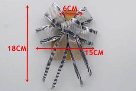 Silver and Blue Metallic 5 Loops 2 short tail Ribbon Bow_BW637-W286-6
