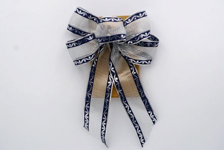 Silver and Navy Blue Metallic 5 Loops 2 short tail Ribbon Bow_BW637-W287-6