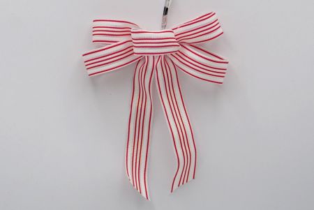 Red & White Stripes Ribbon 5 Loops and 2 tail Ribbon Bow_BW637-W759