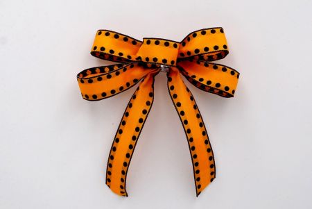 Бант из черной ленты с оранжевыми точками 5 петель Dragonfly Ribbon Bow_BW637-W789-10