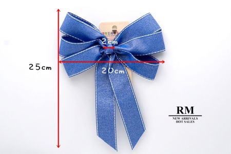 Blue Metallic Shimmer Grosgrain 6 Loops with Knot Ribbon Bow_ BW638-DK1680-10