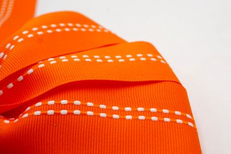 Oranje stippen lijn in het midden 6 lussen met knooplint strik_BW638-K1285-3