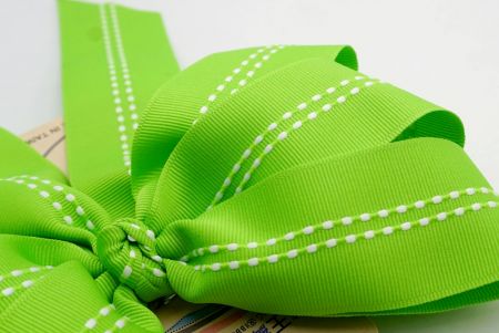 Green Dots Line Middle 6 Loops with Knot Ribbon Bow_ BW638-K1285-5