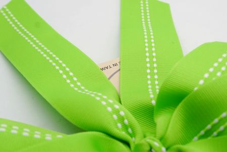 Green Dots Line Middle 6 Loops with Knot Ribbon Bow_ BW638-K1285-5