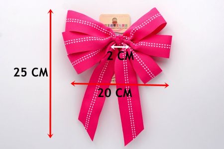 Hot Pink Dots Line Middle 6 Loops with Knot Ribbon Bow_ BW638-K1285-6
