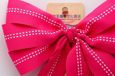 Hot Pink Dots Line Middle 6 Loops with Knot Ribbon Bow_ BW638-K1285-6