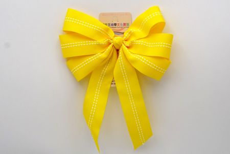 Yellow Dots Line Middle 6 Loops with Knot Ribbon Bow_ BW638-K1285-8