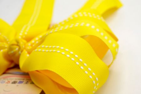 Yellow Dots Line Middle 6 Loops with Knot Ribbon Bow_ BW638-K1285-8