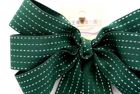 Dark Green Grosgrain Silver Glitter 6 Loops with Knot Ribbon Bow_ BW638-K1333S-7