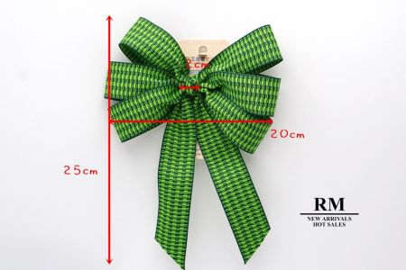 Green Unique Checkered Design 6 Loops with Knot Ribbon Bow_BW638-K1750-505