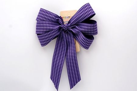 Lazo de cinta con nudo de diseño de cuadros violetas únicos de 6 bucles_BW638-K1750-704