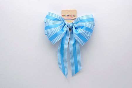 Lt Blue and Checkered Edge Satin 6 Loops with Knot Ribbon Bow_BW638-PF105W-5