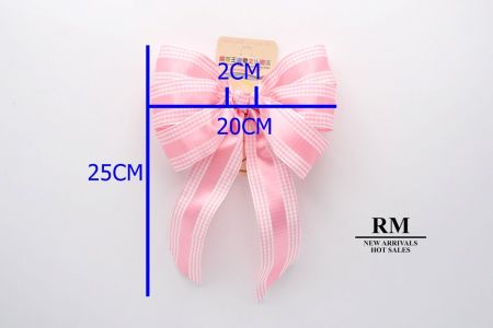 Lazo de cinta de satén rosa con borde a cuadros de 6 bucles con nudo_BW638-PF105W-6