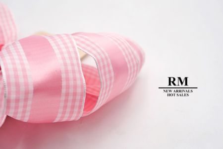 Pink and Checkered Edge Satin 6 Loops with Knot Ribbon Bow_BW638-PF105W-6
