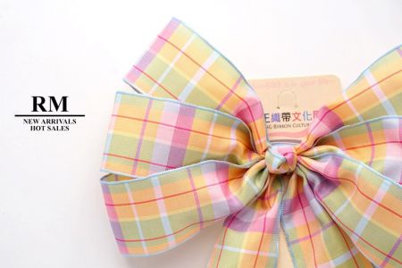 Yellow and Pink Plaid 6 Loops with Knot Ribbon Bow_BW638-PF106W-4