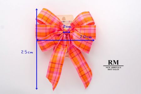 Orange and Pink Plaid 6 Loops with Knot Ribbon Bow_BW638-PF106W-7