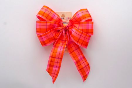 Orange and Pink Plaid 6 Loops with Knot Ribbon Bow_BW638-PF106W-7
