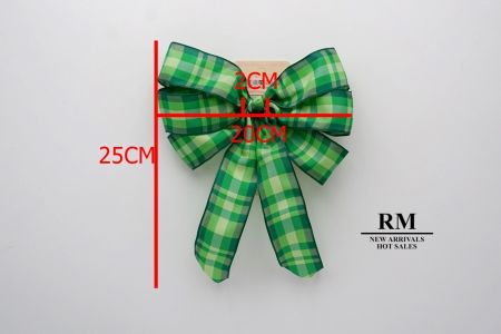 Lazo de cinta a cuadros verdes con 6 bucles y nudo_BW638-PF107W-4
