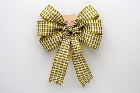 White and Dark Green Checkered 6 Loops with Knot Ribbon Bow_BW638-PF112W-11