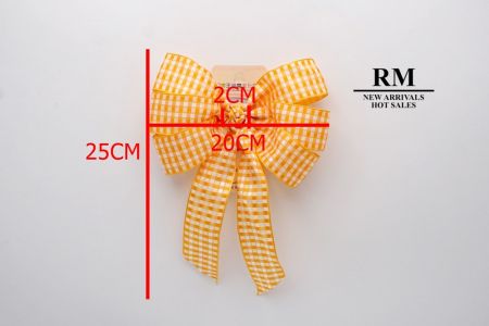 White and Orange Checkered 6 Loops with Knot Ribbon Bow_BW638-PF112W-6