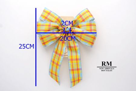 Yellow and Blue Checkered 6 Loops with Knot Ribbon Bow_BW638-PF119W-4