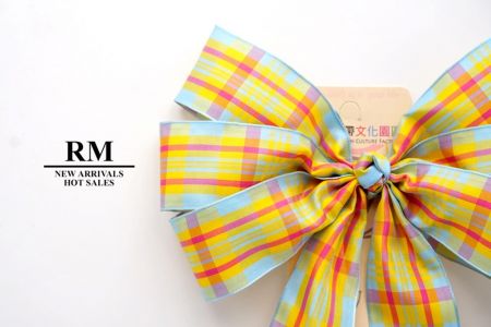 Yellow and Blue Checkered 6 Loops with Knot Ribbon Bow_BW638-PF119W-4