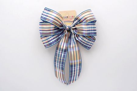 Dark Blue and Ivory Plaid 6 Loops with Knot Ribbon Bow_BW638-PF134W-3