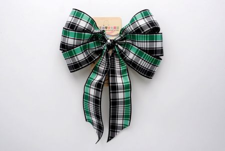 Green, Black and White 6 Loops with Knot Ribbon Bow_BW638-PF137W-1