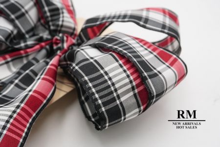 Black, Red and White Plaid 6 Loops with Knot Ribbon Bow_BW638-PF137W-2