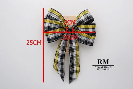 Black, Yellow and White Plaid 6 Loops with Knot Ribbon Bow_BW638-PF137W-3