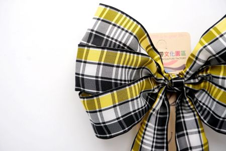 Black, Yellow and White Plaid 6 Loops with Knot Ribbon Bow_BW638-PF137W-3