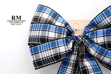 Black, Blue and White Plaid 6 Loops with Knot Ribbon Bow_BW638-PF137W-4