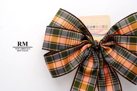 Black and Orange Plaid 6 Loops with Knot Ribbon Bow_BW638-PF137W-9