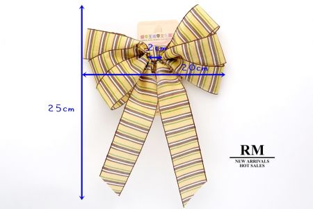 Yellow and Brown Stripe 6 Loops with Knot Ribbon Bow_BW638-PF154-6