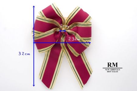 Maroon Grosgrain and Metallic Edge 6 Loops with Knot Ribbon Bow_BW638-W259-4