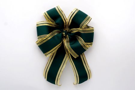 Dark Green Grosgrain and Metallic Edge 6 Loops with Knot Ribbon Bow_BW638-W259-5