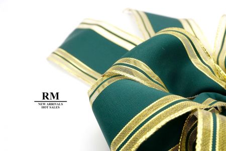 Dark Green Grosgrain and Metallic Edge 6 Loops with Knot Ribbon Bow_BW638-W259-5