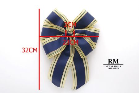 Navy Blue Grosgrain and Metallic Edge 6 Loops with Knot Ribbon Bow_BW638-W259-6